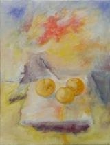 Pintando tres manzanas: sólo faltan los oscuros y los tallos de las manzanas